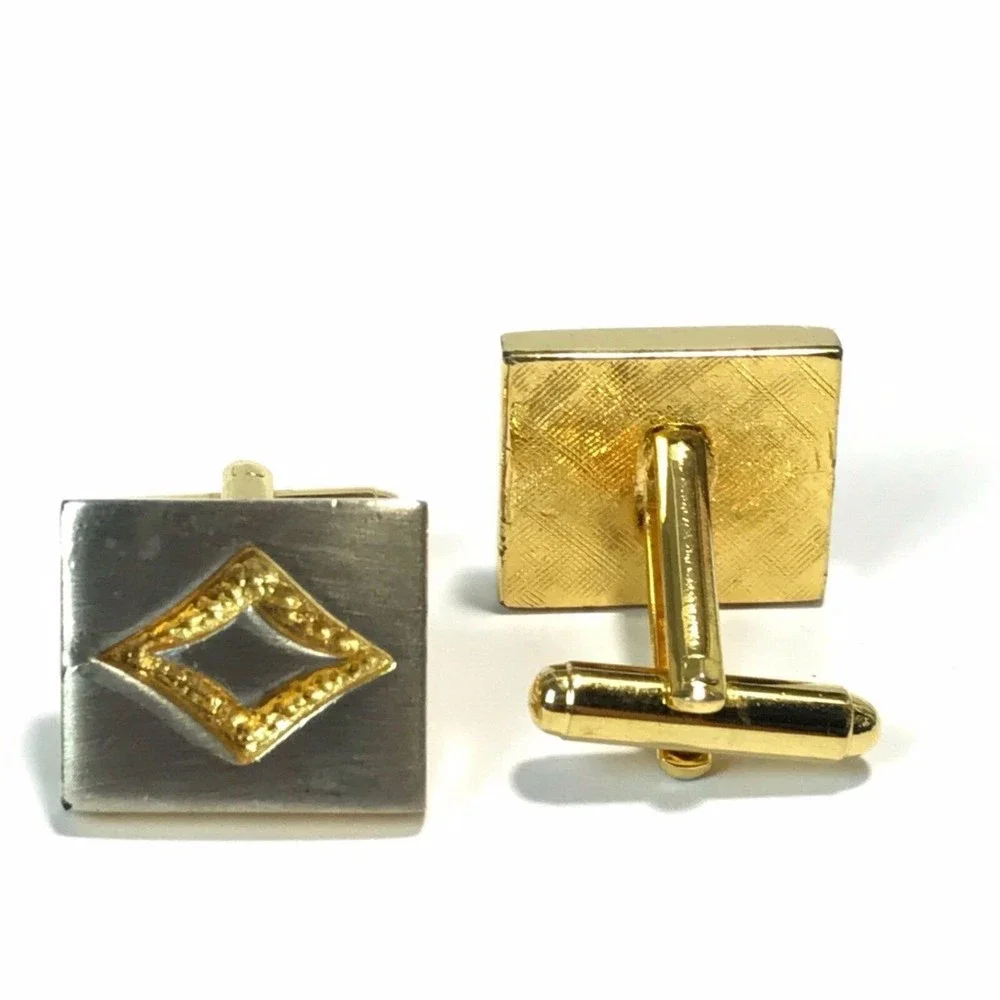 Vintage Gold Tone Matte Chrome Silver Two Tone Cufflinks Men's Cuff Links Rare